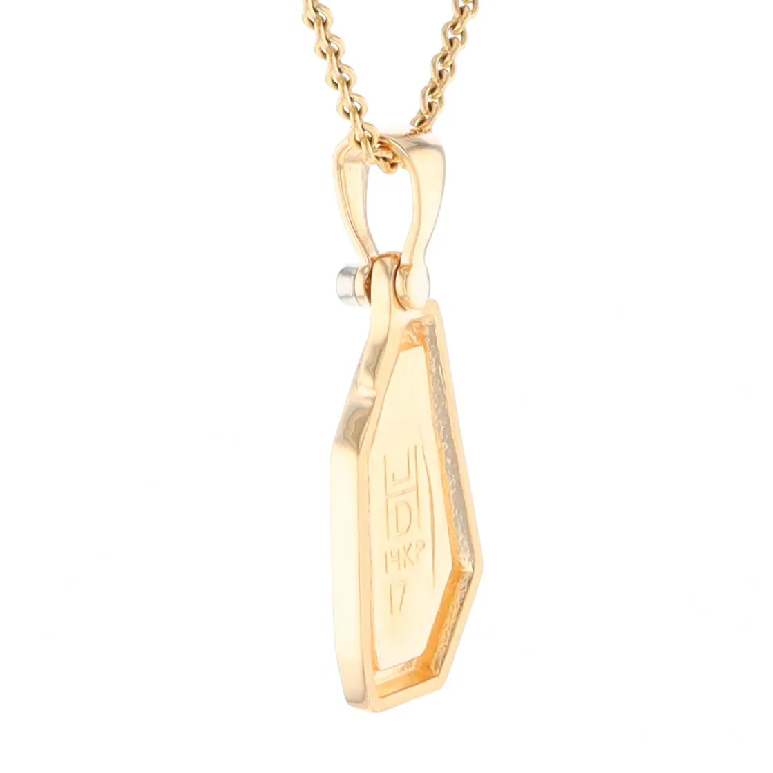 Gold Quartz Necklace .02ct Diamond Geometric Inlaid Design Pendant