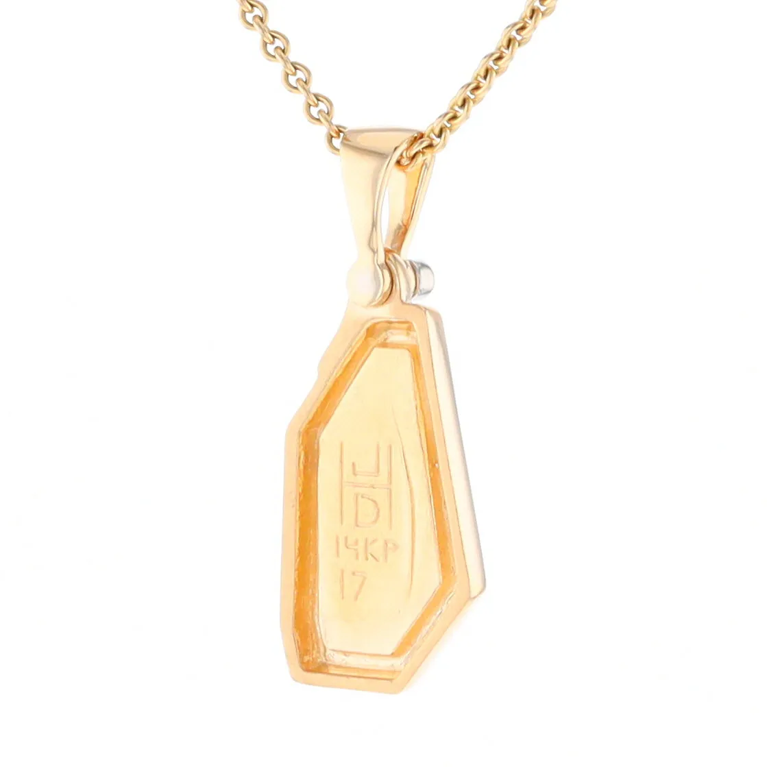 Gold Quartz Necklace .02ct Diamond Geometric Inlaid Design Pendant