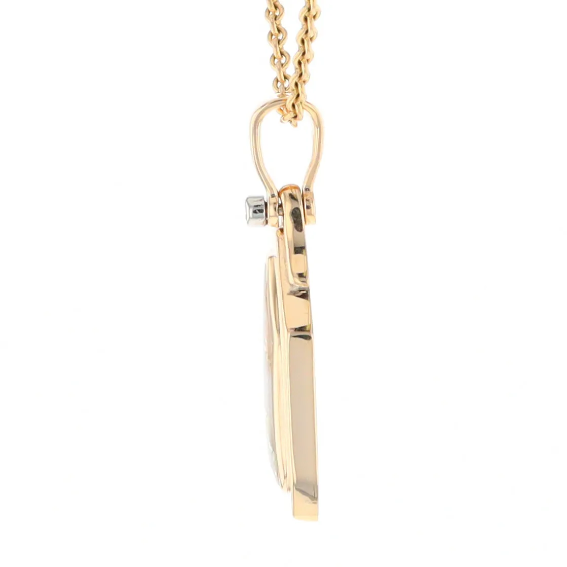 Gold Quartz Necklace .02ct Diamond Geometric Inlaid Design Pendant