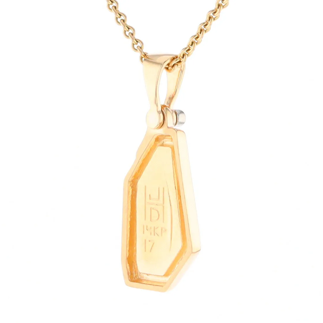 Gold Quartz Necklace .02ct Diamond Geometric Inlaid Design Pendant