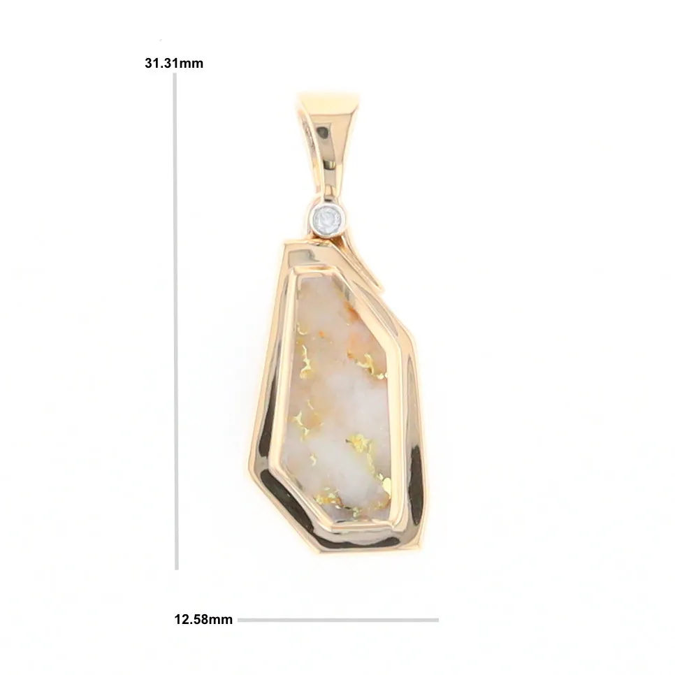 Gold Quartz Necklace .02ct Diamond Geometric Inlaid Design Pendant