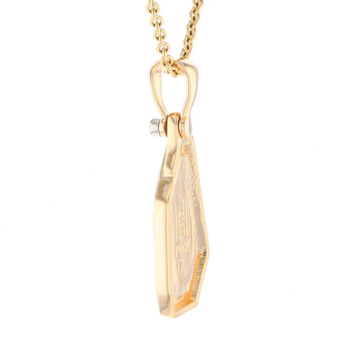 Gold Quartz Necklace .02ct Diamond Geometric Inlaid Design Pendant