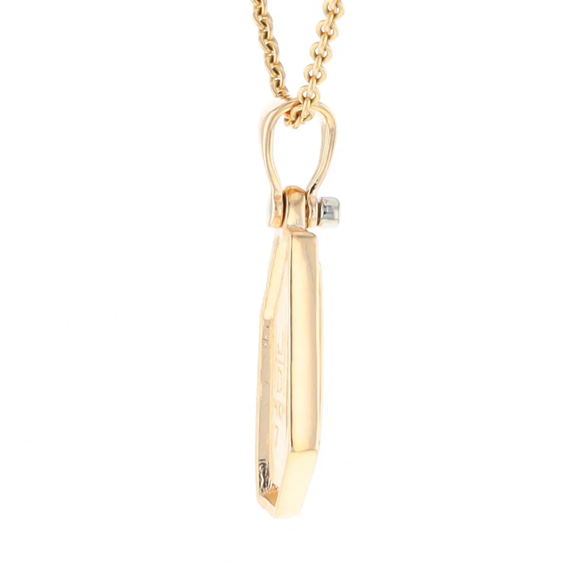 Gold Quartz Necklace .02ct Diamond Geometric Inlaid Design Pendant