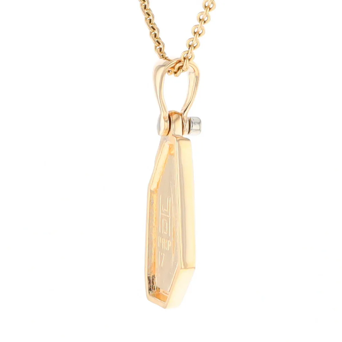 Gold Quartz Necklace .02ct Diamond Geometric Inlaid Design Pendant