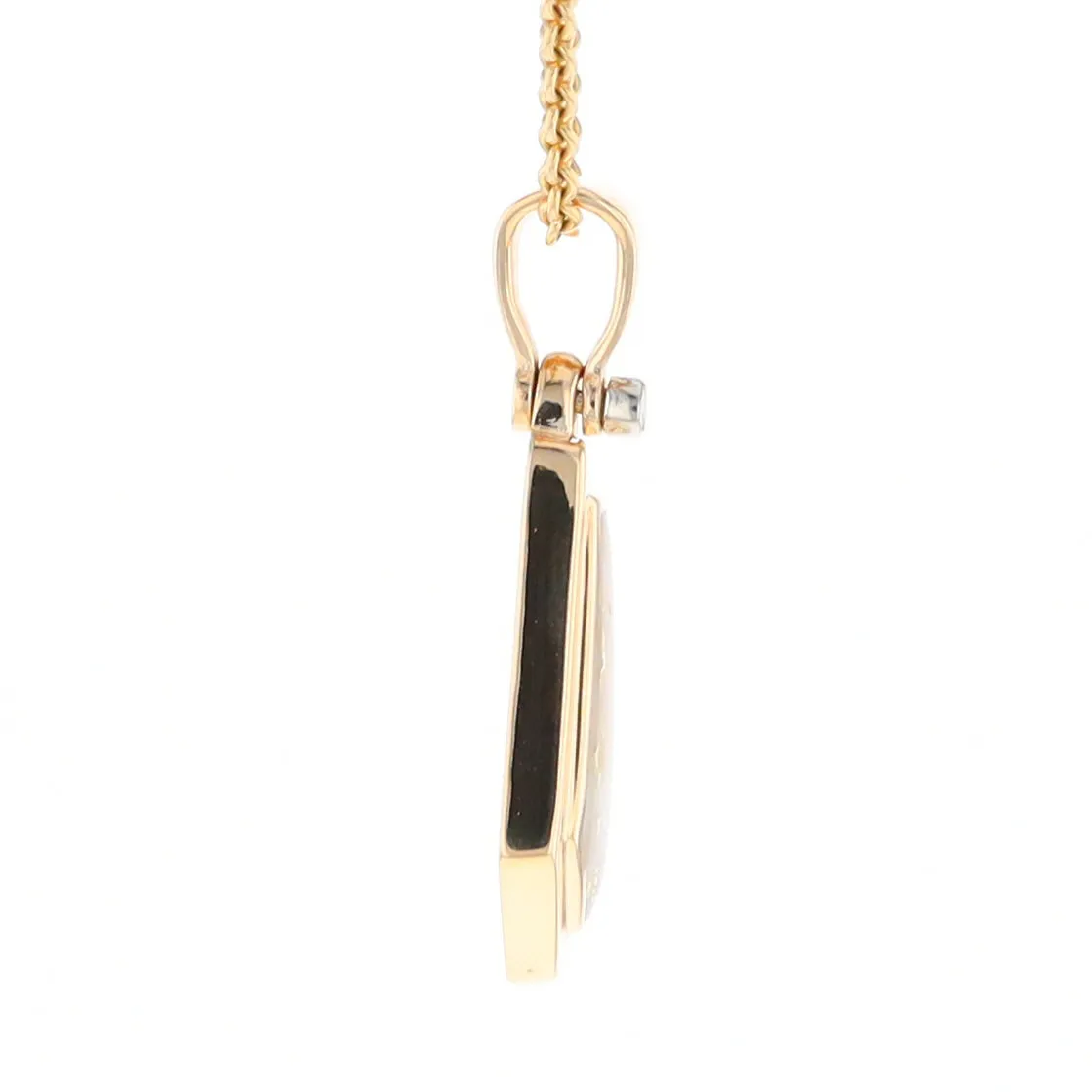 Gold Quartz Necklace .02ct Diamond Geometric Inlaid Design Pendant