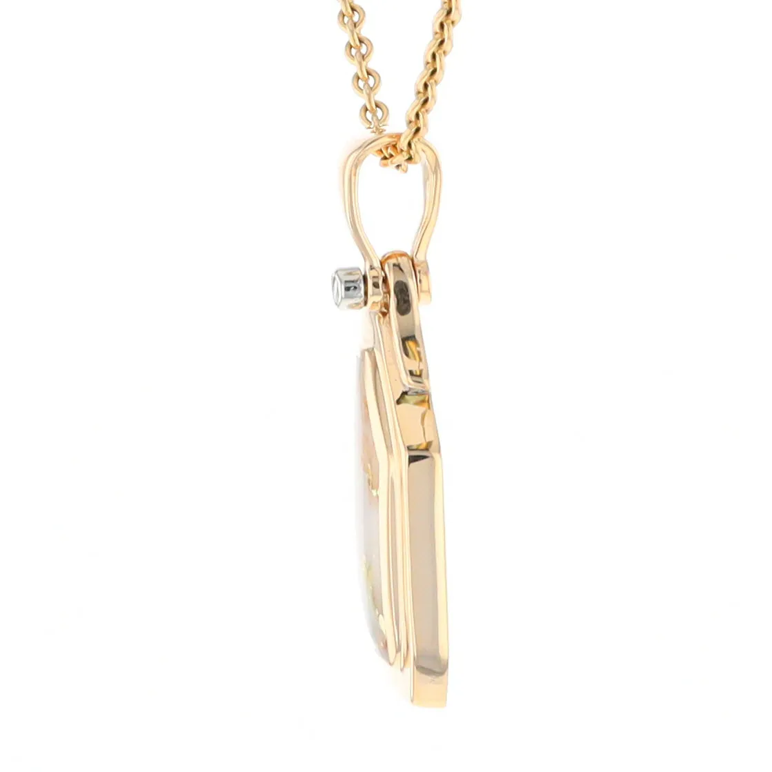 Gold Quartz Necklace .02ct Diamond Geometric Inlaid Design Pendant