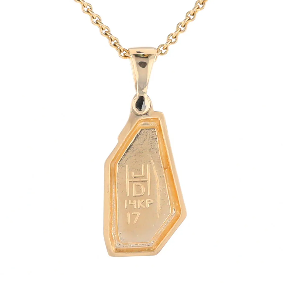 Gold Quartz Necklace .02ct Diamond Geometric Inlaid Design Pendant