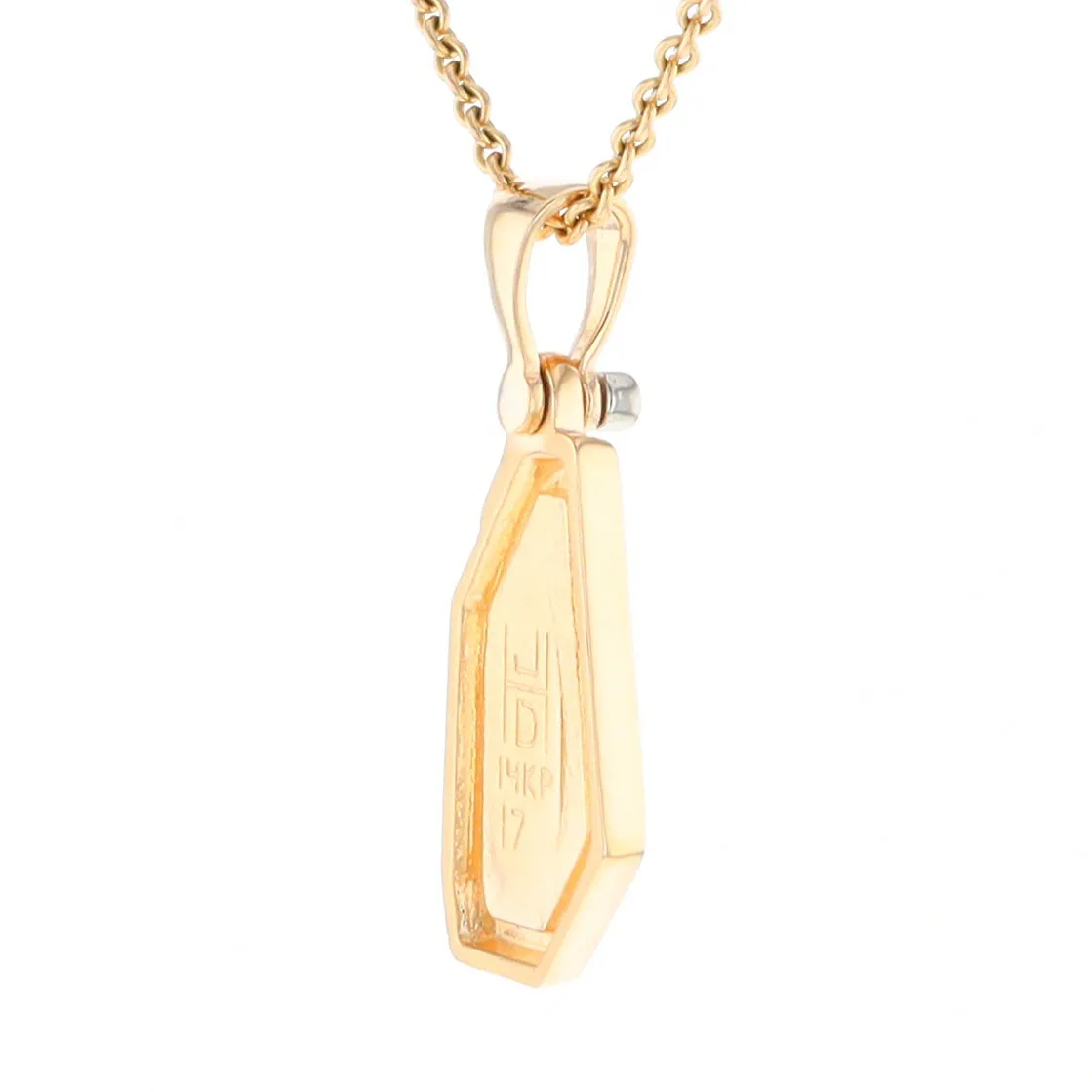 Gold Quartz Necklace .02ct Diamond Geometric Inlaid Design Pendant