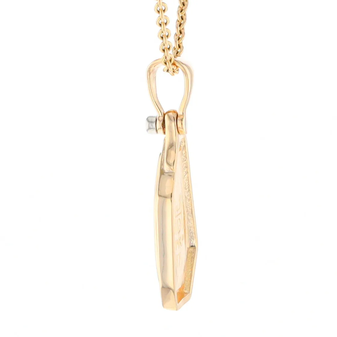 Gold Quartz Necklace .02ct Diamond Geometric Inlaid Design Pendant