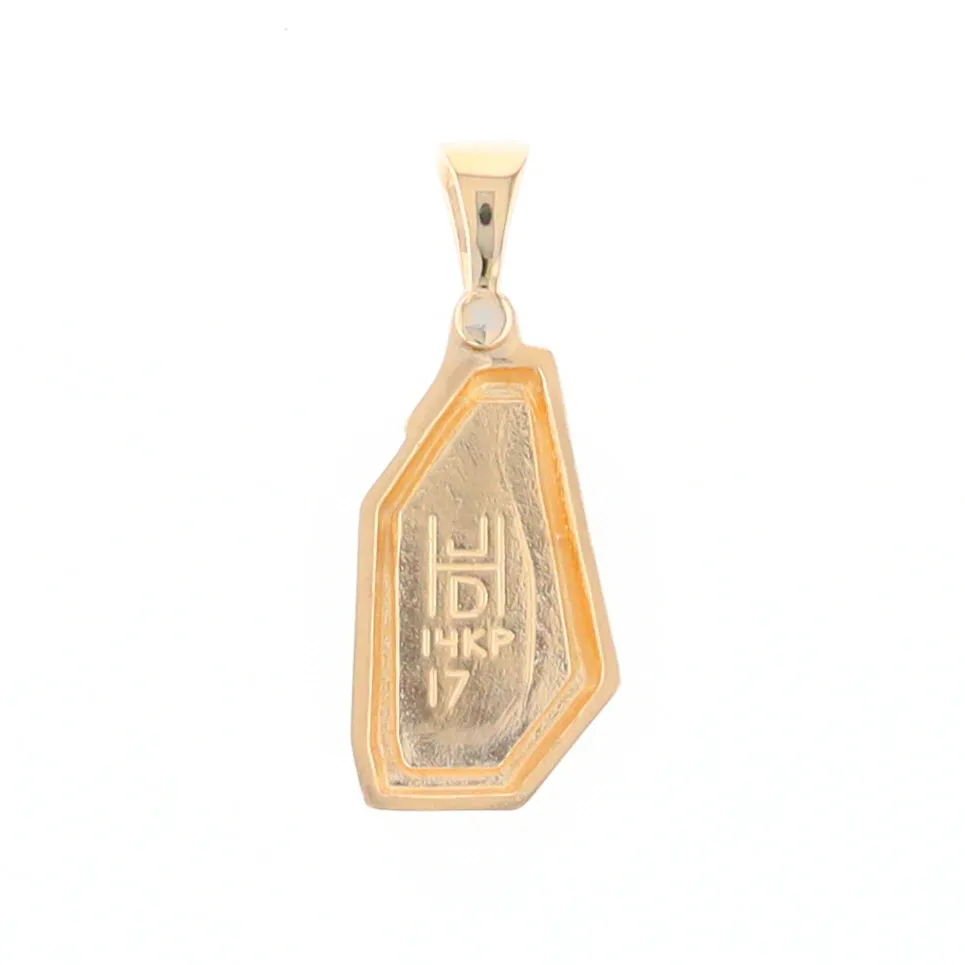 Gold Quartz Necklace .02ct Diamond Geometric Inlaid Design Pendant