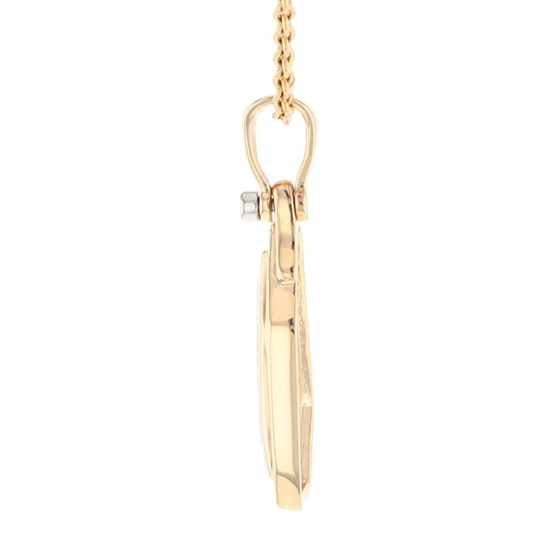 Gold Quartz Necklace .02ct Diamond Geometric Inlaid Design Pendant