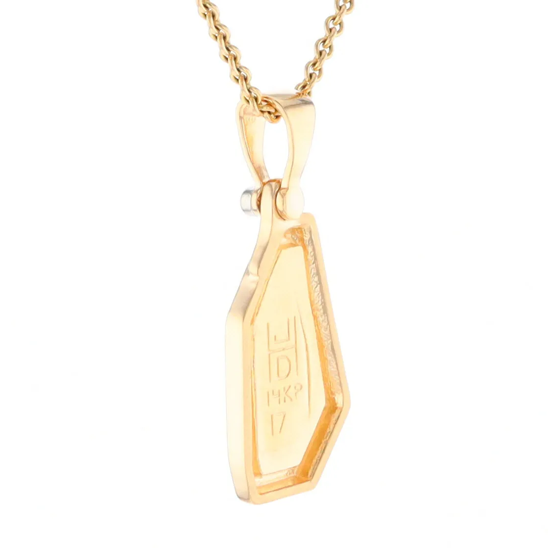 Gold Quartz Necklace .02ct Diamond Geometric Inlaid Design Pendant