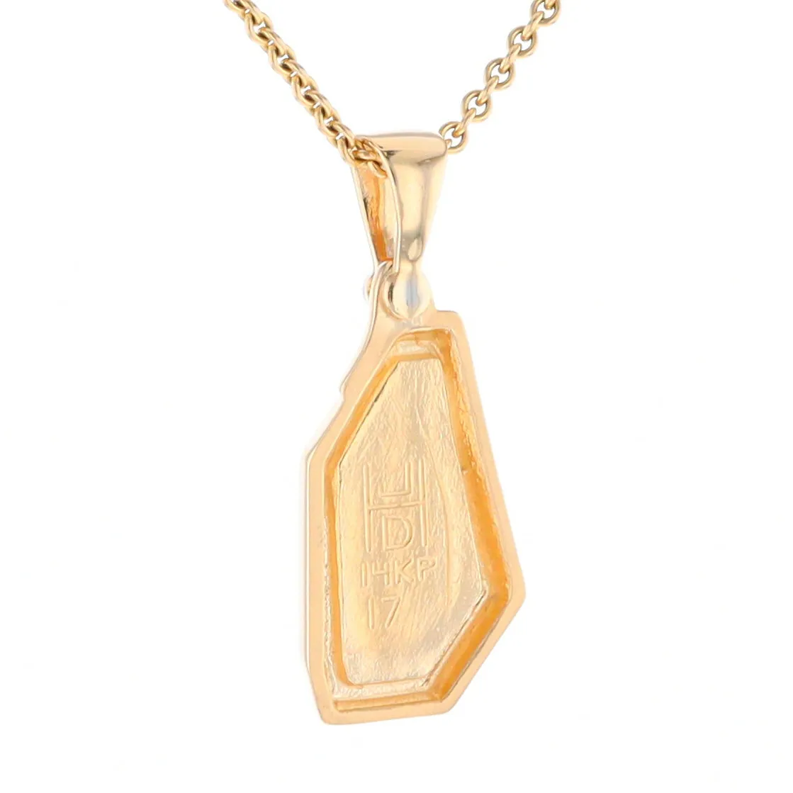 Gold Quartz Necklace .02ct Diamond Geometric Inlaid Design Pendant