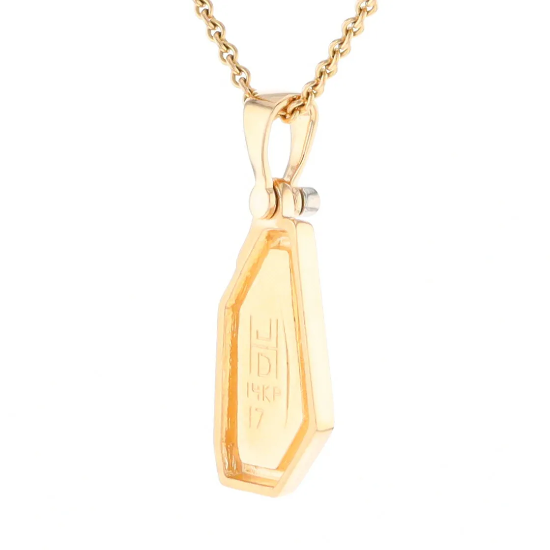 Gold Quartz Necklace .02ct Diamond Geometric Inlaid Design Pendant