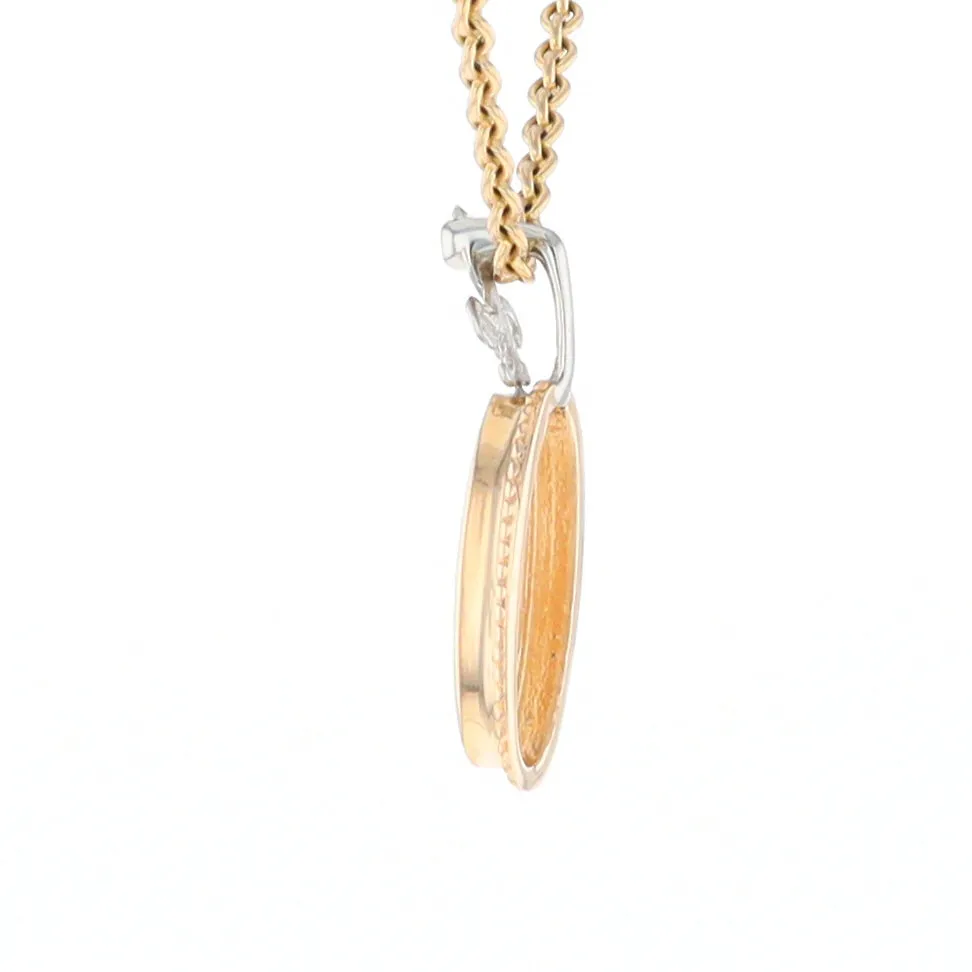 Gold Quartz Necklace, Oval Inlaid Fleur De Lis Design with .02ctw Diamond Pendant