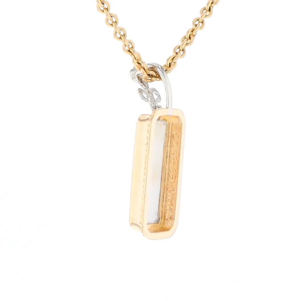 Gold Quartz Necklace, Rectangle Inlaid Fleur De Lis Design with .02ctw Diamond Pendant