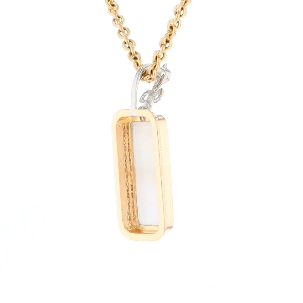 Gold Quartz Necklace, Rectangle Inlaid Fleur De Lis Design with .02ctw Diamond Pendant