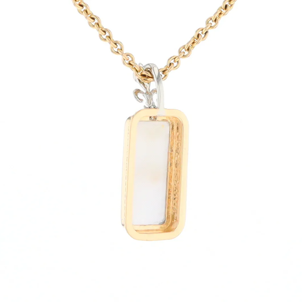 Gold Quartz Necklace, Rectangle Inlaid Fleur De Lis Design with .02ctw Diamond Pendant