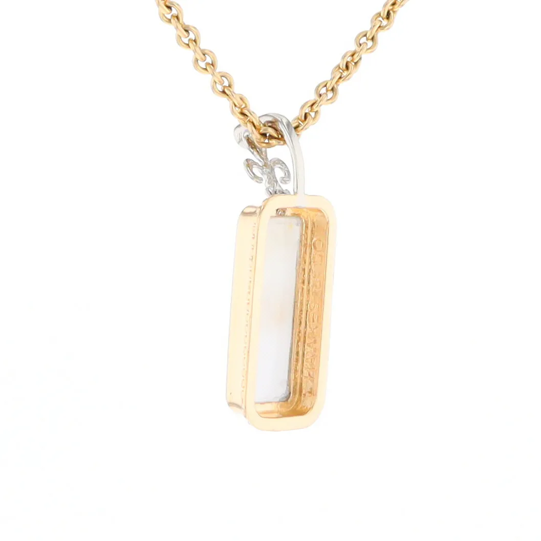 Gold Quartz Necklace, Rectangle Inlaid Fleur De Lis Design with .02ctw Diamond Pendant