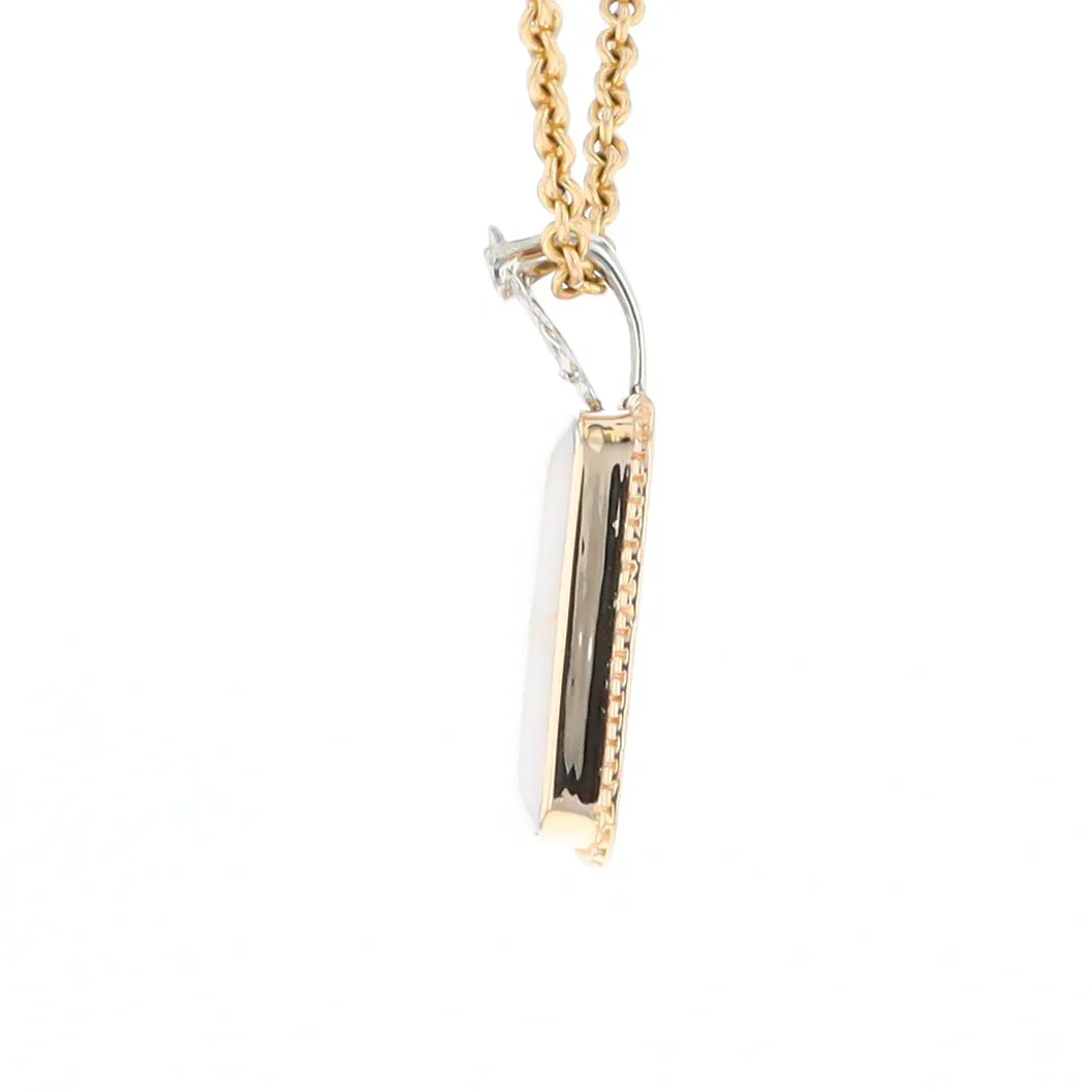 Gold Quartz Necklace, Rectangle Inlaid Fleur De Lis Design with .02ctw Diamond Pendant