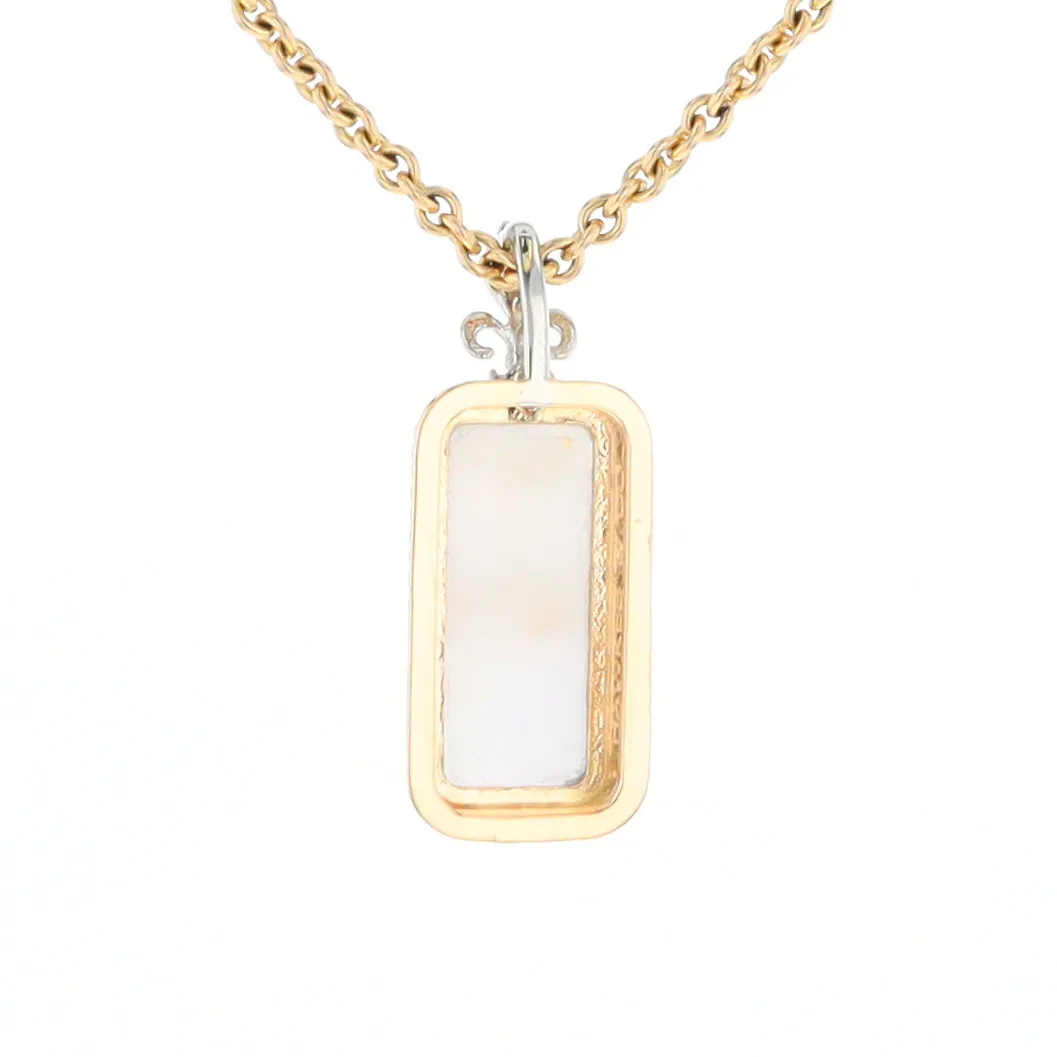 Gold Quartz Necklace, Rectangle Inlaid Fleur De Lis Design with .02ctw Diamond Pendant