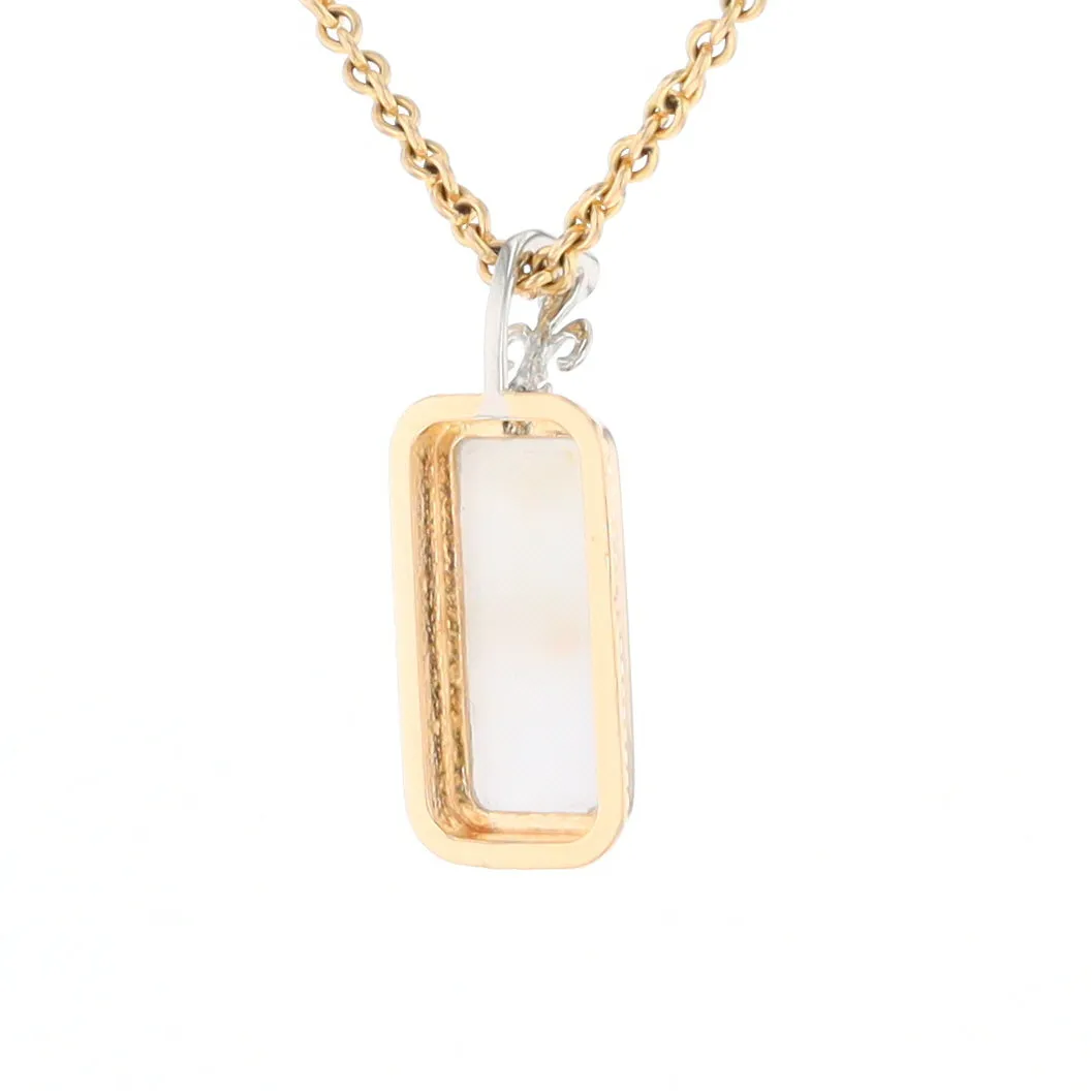 Gold Quartz Necklace, Rectangle Inlaid Fleur De Lis Design with .02ctw Diamond Pendant