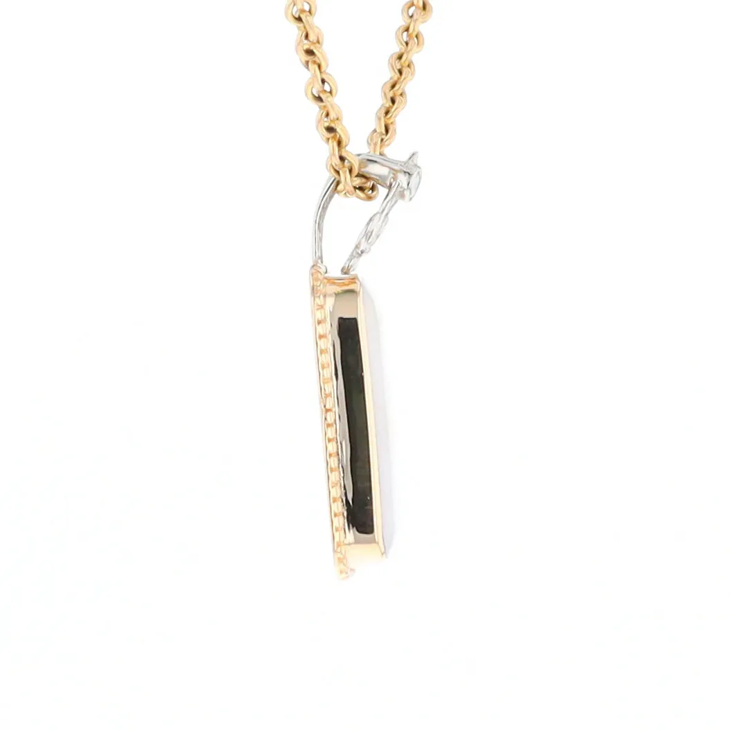 Gold Quartz Necklace, Rectangle Inlaid Fleur De Lis Design with .02ctw Diamond Pendant