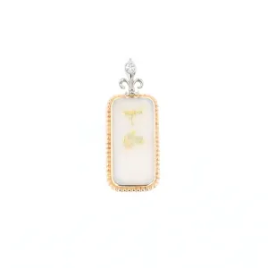 Gold Quartz Necklace, Rectangle Inlaid Fleur De Lis Design with .02ctw Diamond Pendant