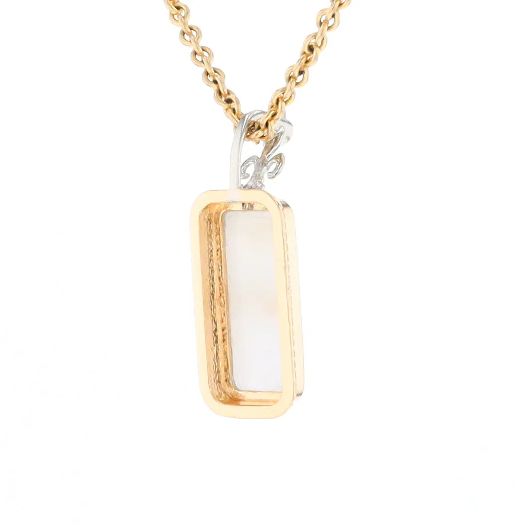 Gold Quartz Necklace, Rectangle Inlaid Fleur De Lis Design with .02ctw Diamond Pendant