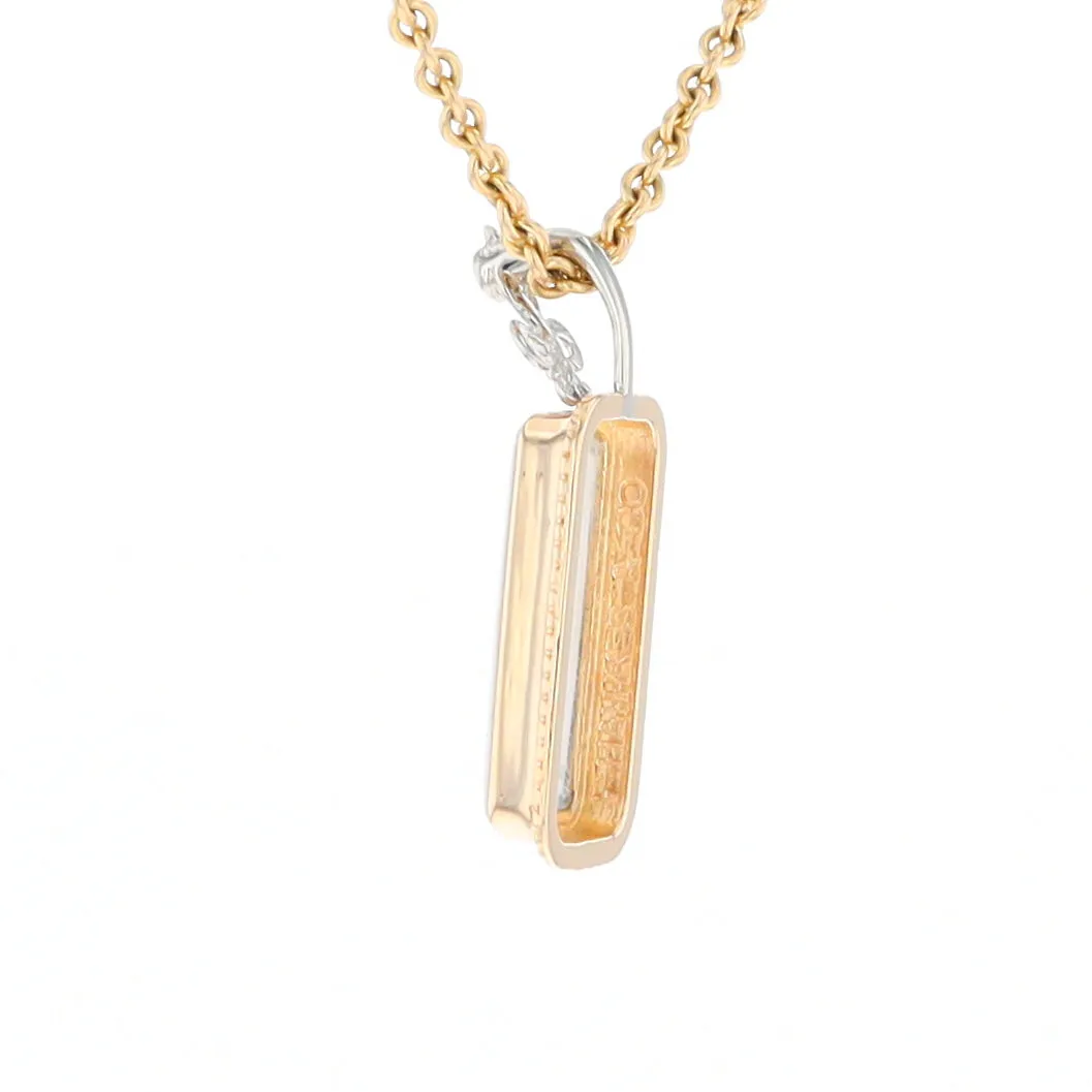 Gold Quartz Necklace, Rectangle Inlaid Fleur De Lis Design with .02ctw Diamond Pendant