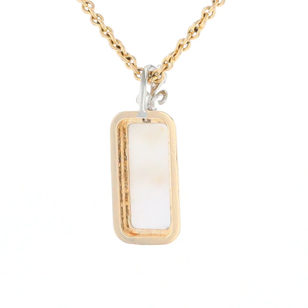 Gold Quartz Necklace, Rectangle Inlaid Fleur De Lis Design with .02ctw Diamond Pendant