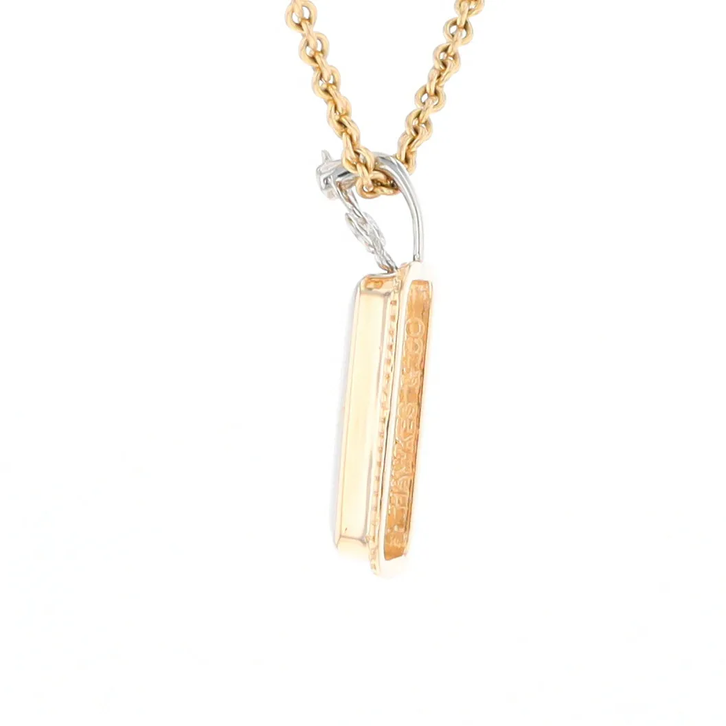 Gold Quartz Necklace, Rectangle Inlaid Fleur De Lis Design with .02ctw Diamond Pendant