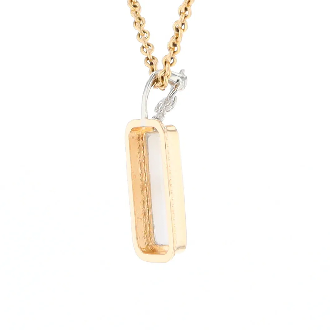 Gold Quartz Necklace, Rectangle Inlaid Fleur De Lis Design with .02ctw Diamond Pendant