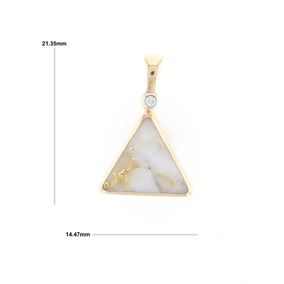 Gold Quartz Necklace Triangle Inlaid Pendant with .02ct Diamond