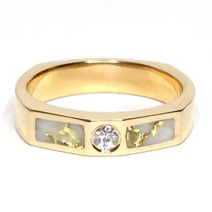 Gold Quartz Ring Double Sided Inlaid Design with .10ct Round Diamond