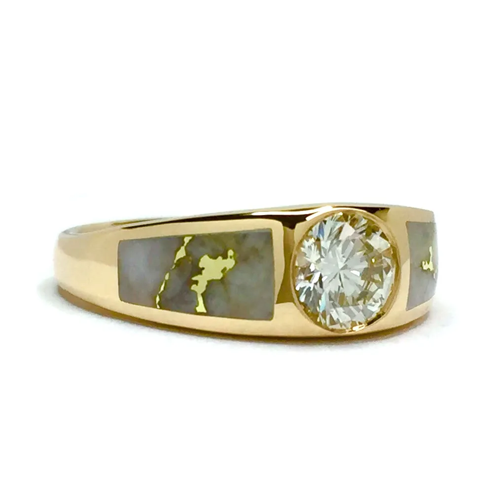 Gold Quartz Ring Double Sided Inlaid with .51ct Round Diamond