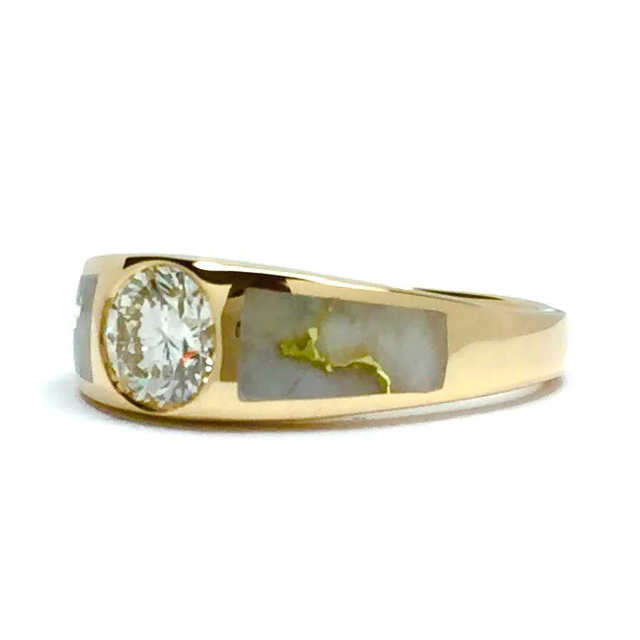 Gold Quartz Ring Double Sided Inlaid with .51ct Round Diamond