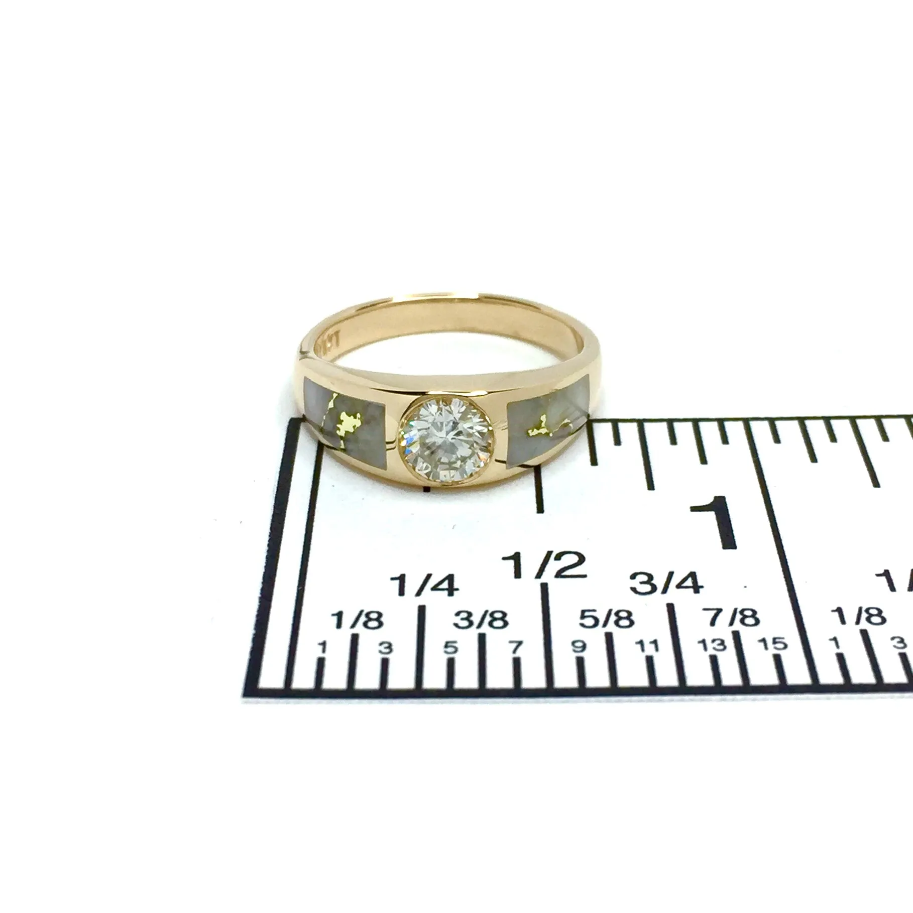 Gold Quartz Ring Double Sided Inlaid with .51ct Round Diamond