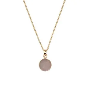 Gold Rose Quartz Stone Circle Pendant Necklace