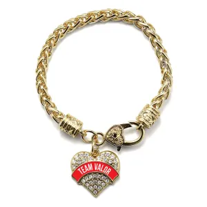 Gold Team Valor Pave Heart Charm Braided Bracelet