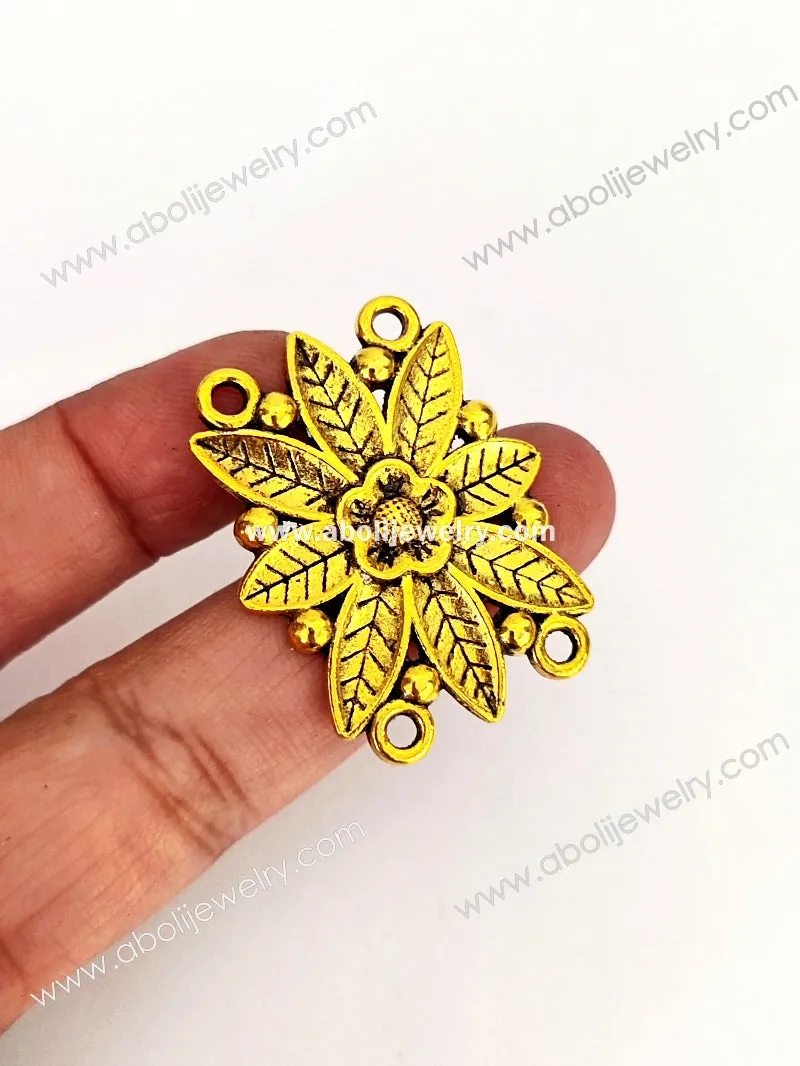 Golden pendant connector flower leaves motif rectangular pendant GP45