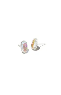 Grayson Stone Stud Earrings Silver Dichroic Glass