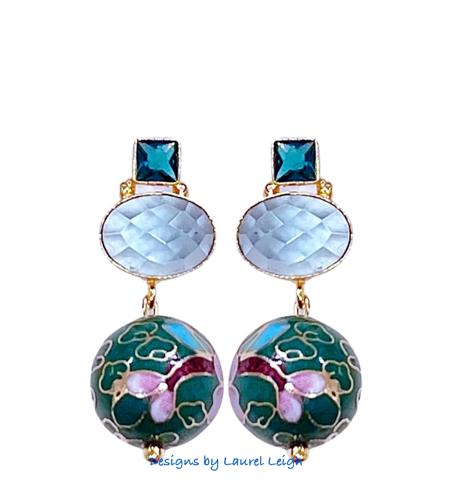 Green & Blue Cloisonné Gemstone Earrings