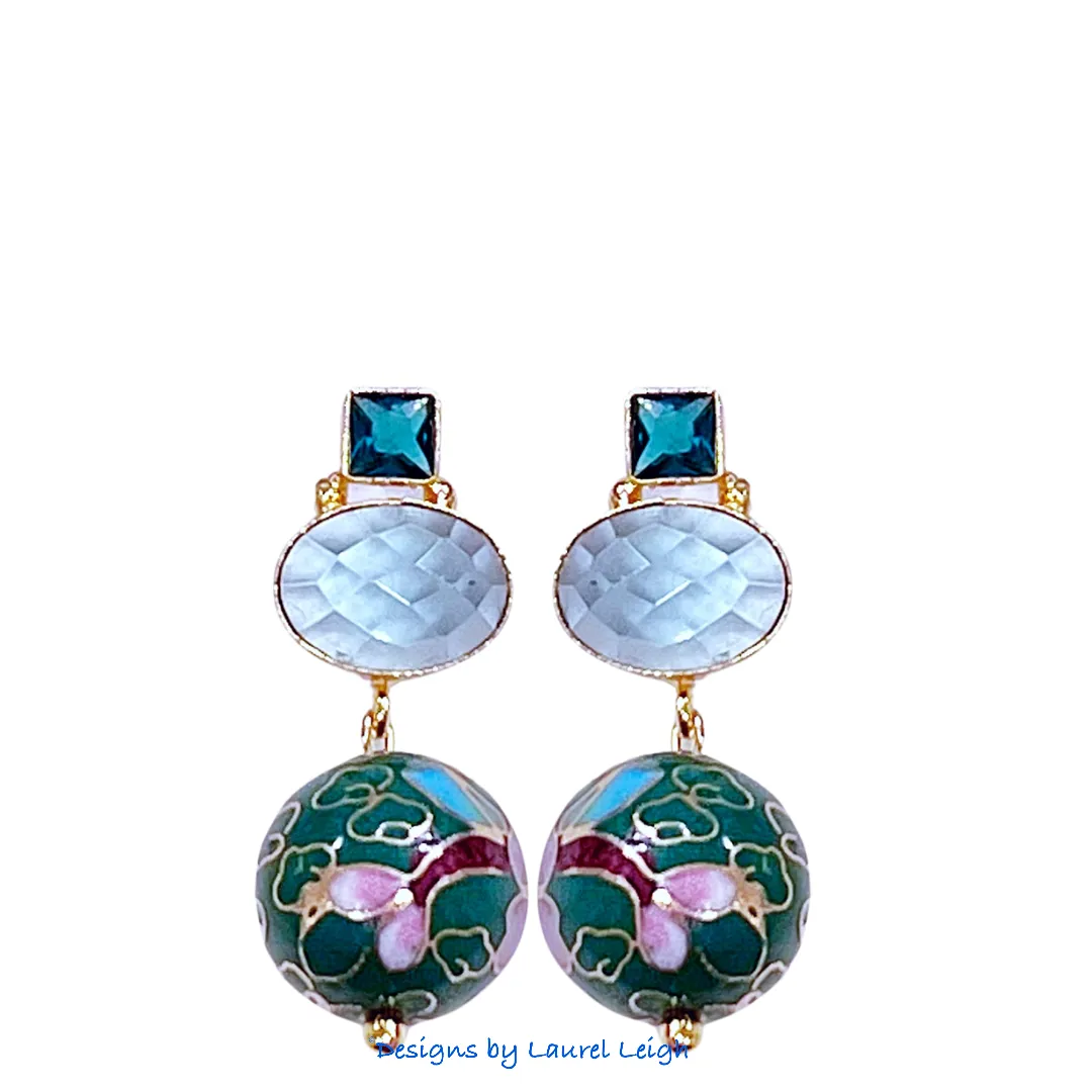 Green & Blue Cloisonné Gemstone Earrings