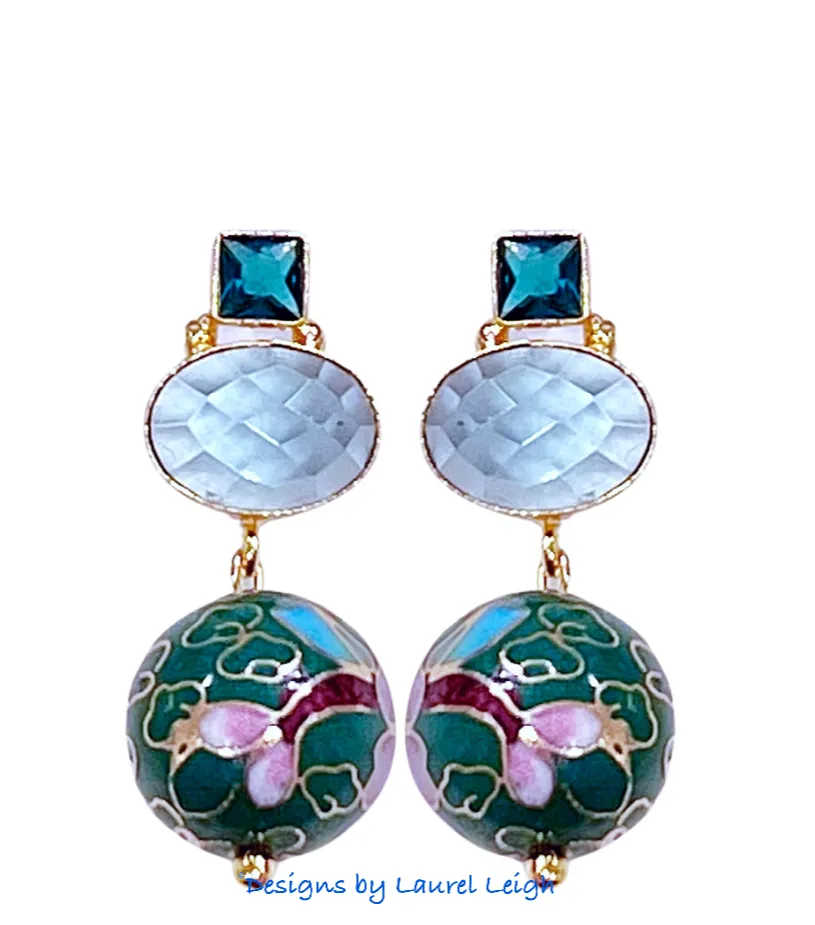 Green & Blue Cloisonné Gemstone Earrings