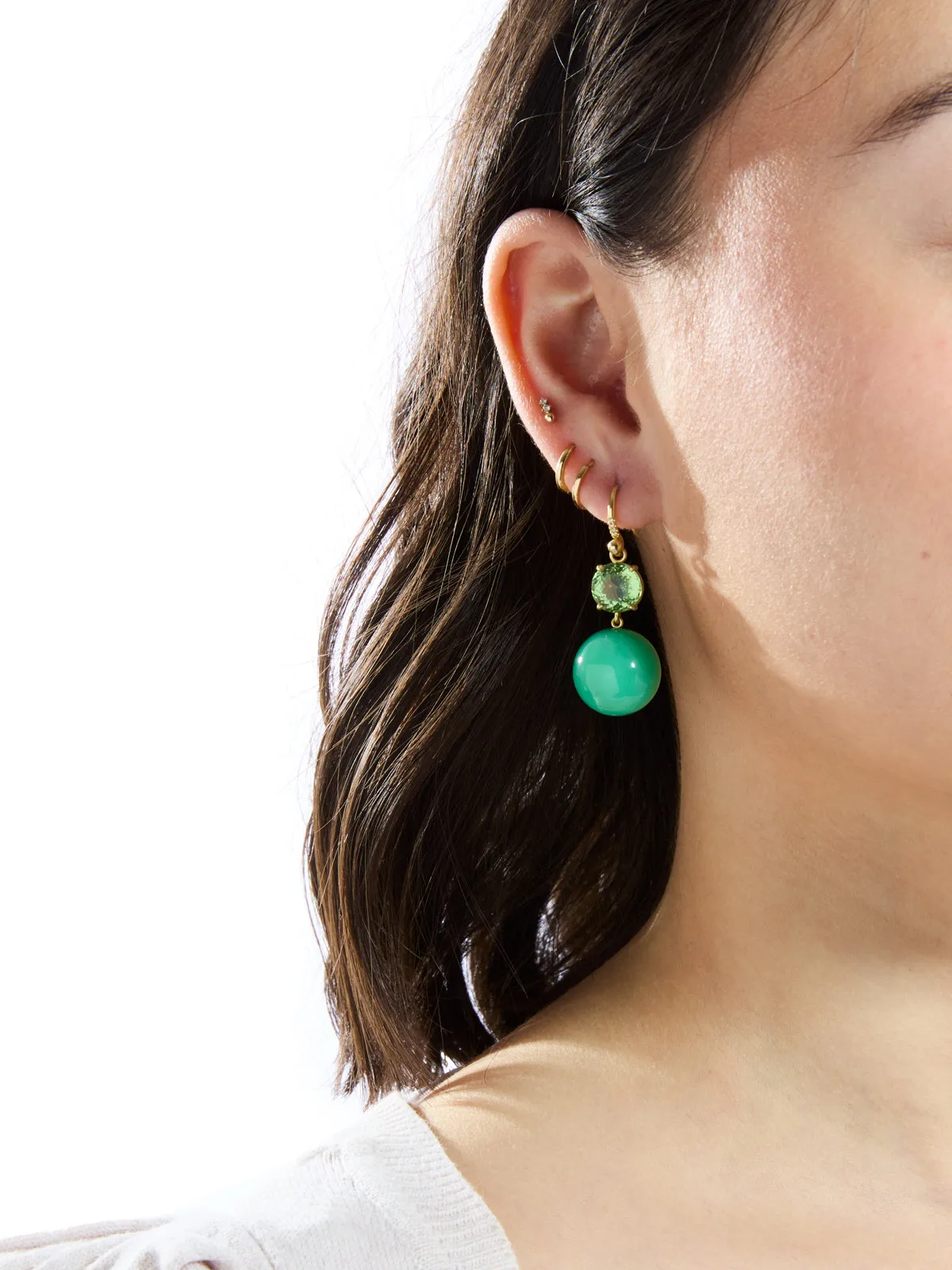 Green Tourmaline & Chrysoprase Gumball Yellow Gold Earrings