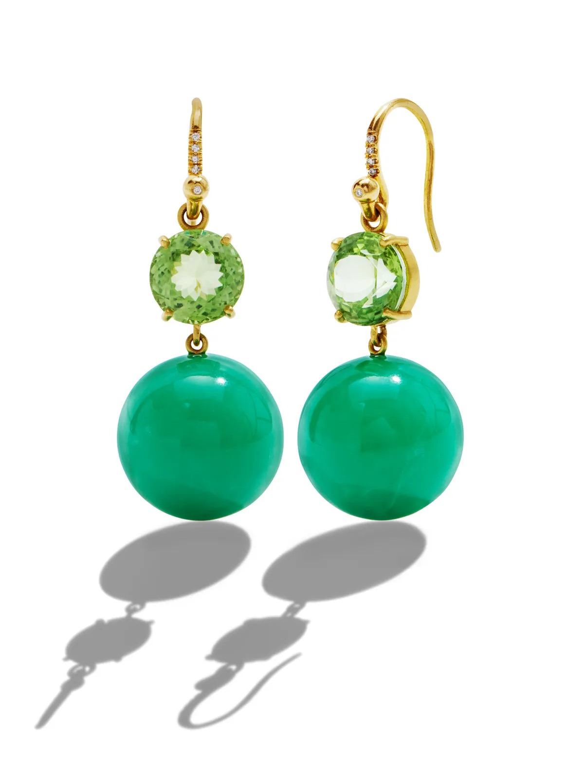 Green Tourmaline & Chrysoprase Gumball Yellow Gold Earrings