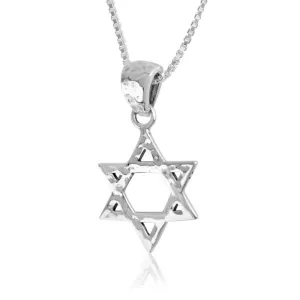 Hammered Star David Interwoven Triangles Silver Pendant Jewelry Holy Land Gift