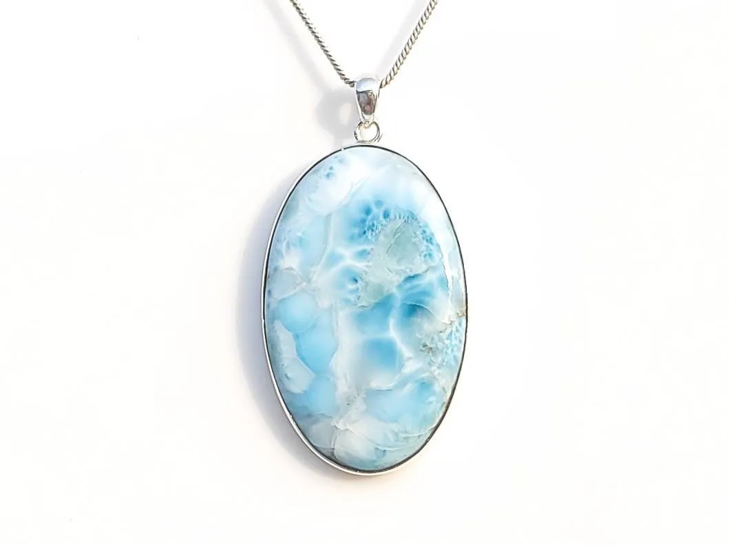 Handmade Oval-Shaped Larimar Pendant Necklace