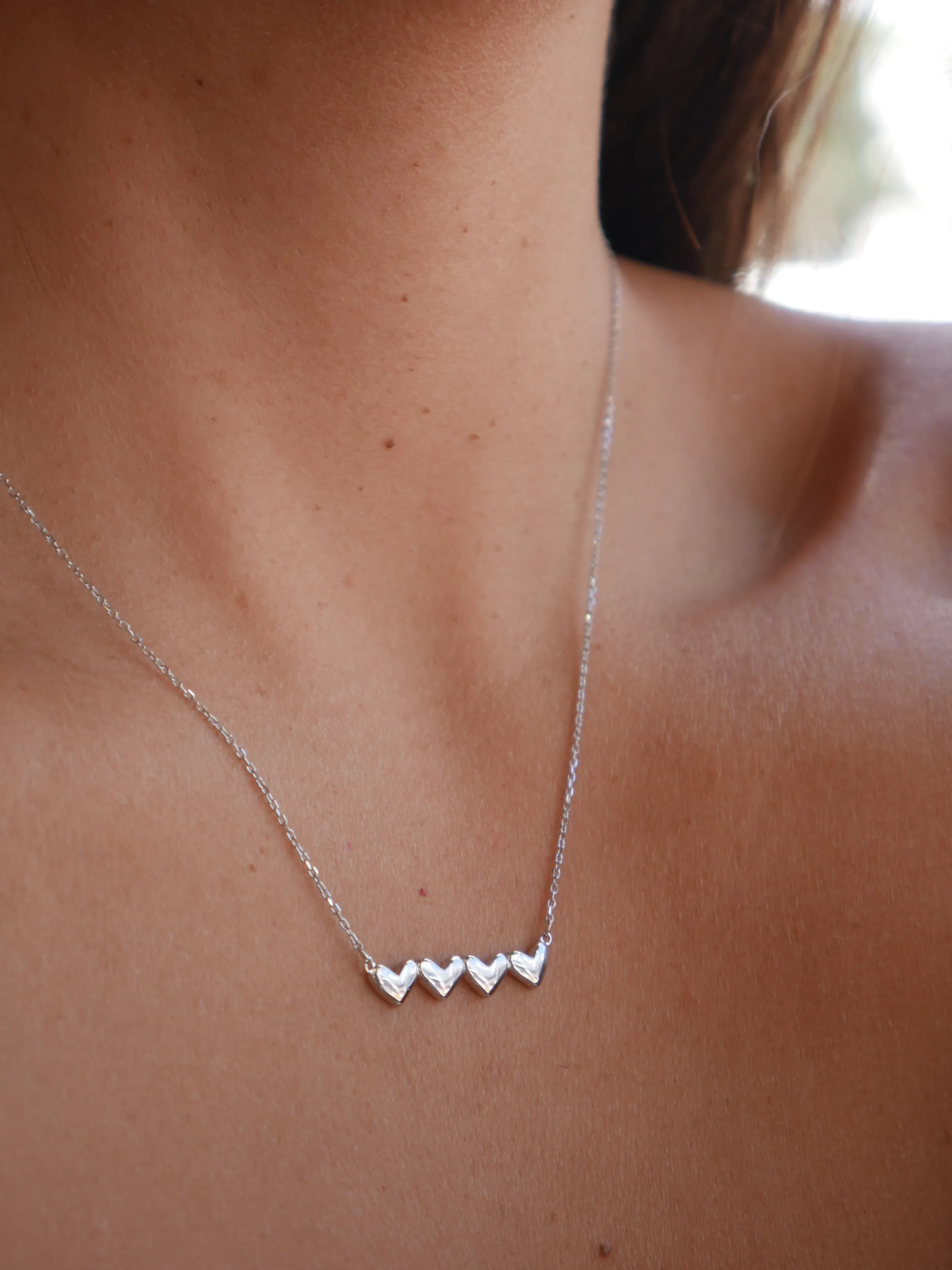 Hearts in a Row Necklace, Zircon .925 Sterling Silver Luxury Reversible Dainty Necklace